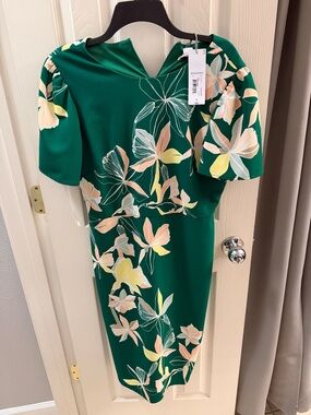 Liz Claiborne Green Floral Puff Sleeve Midi Dress